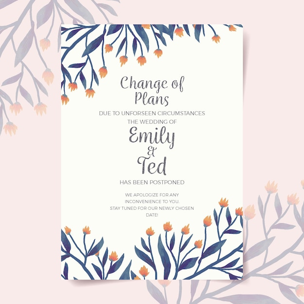 Free vector watercolor postponed wedding card design