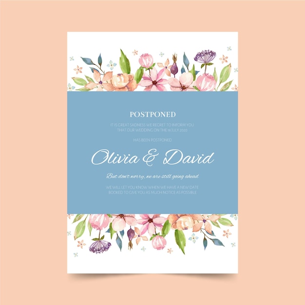 Free vector watercolor postponed wedding card