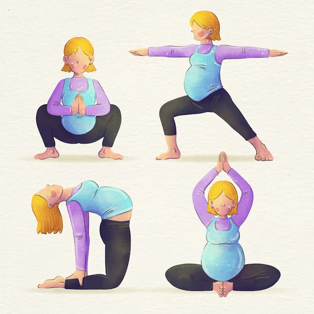 Free vector watercolor pregnancy yoga collection