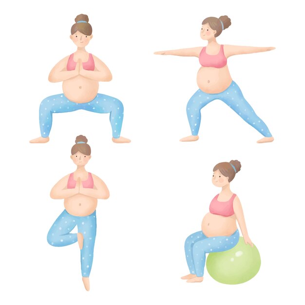 Watercolor pregnancy yoga set