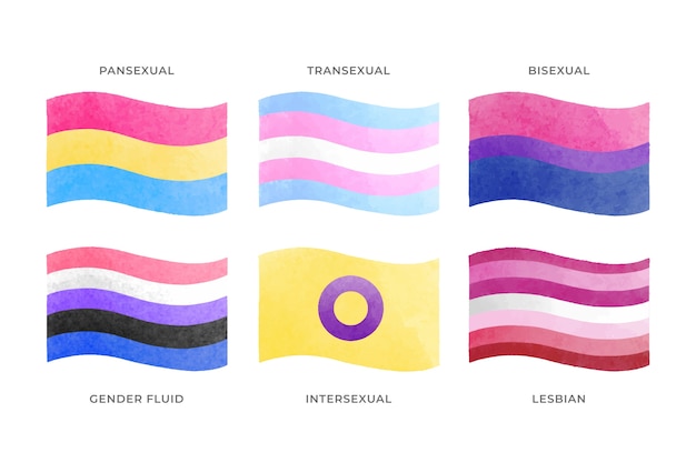 Free vector watercolor pride month flags collection