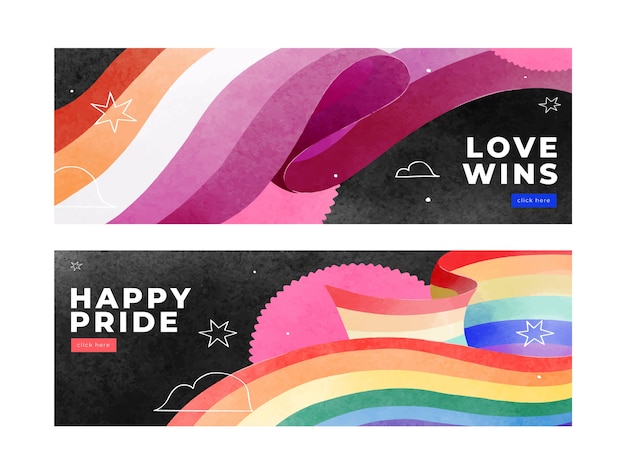Watercolor pride month horizontal banners collection