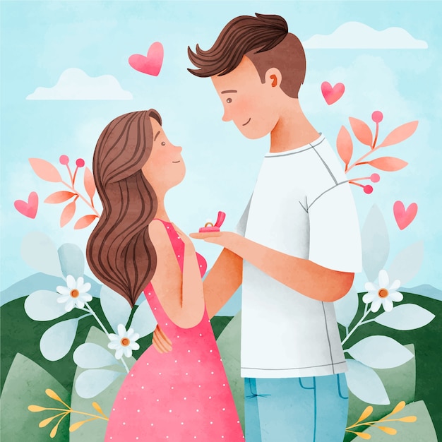 Free vector watercolor propose day celebration illustration