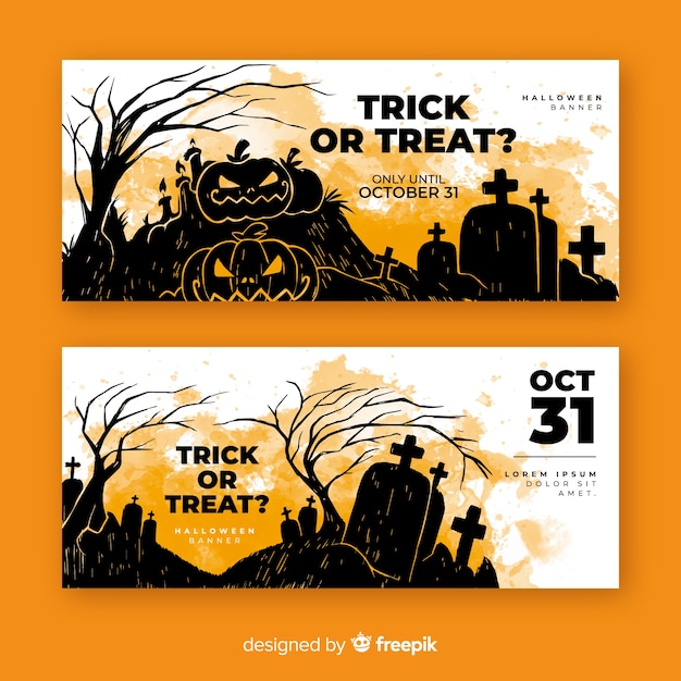 Free vector watercolor pumpkins halloween banners