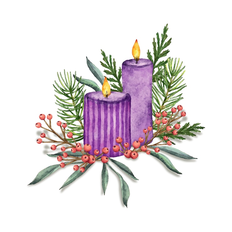 Free Vector watercolor purple advent candles illustration