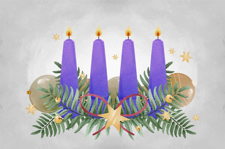 Free Vector watercolor purple candles advent background