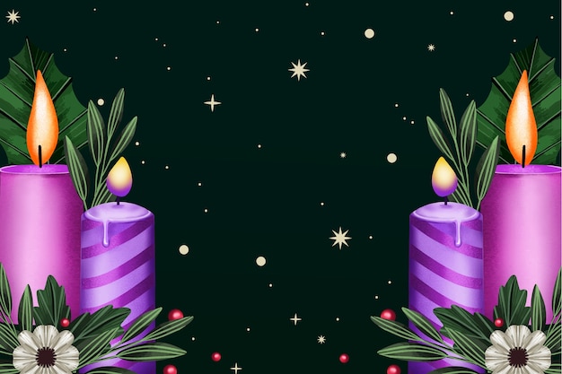 Watercolor purple candles advent background