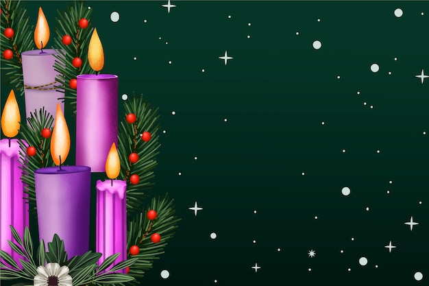 Watercolor purple candles advent background