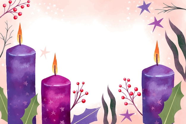 Vettore gratuito sfondo dell'avvento delle candele viola dell'acquerello