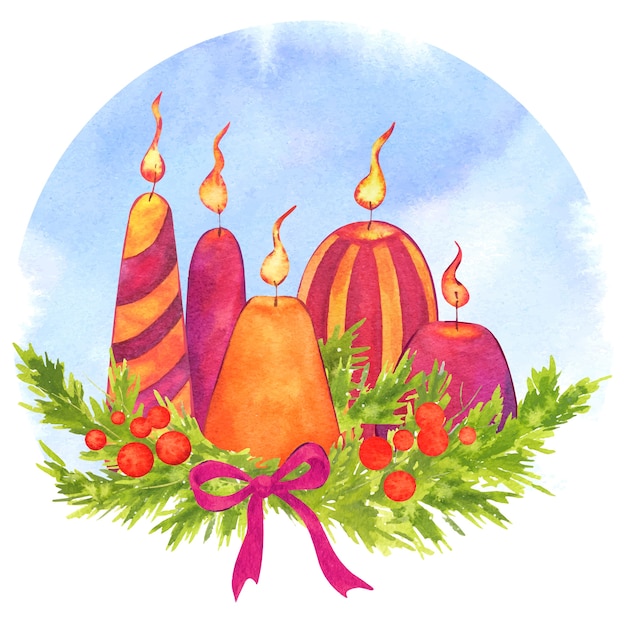 Watercolor purple candles illustration