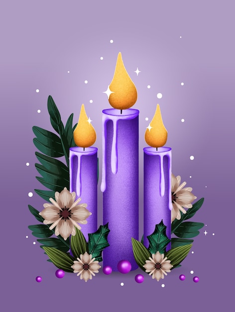 Vettore gratuito illustrazione di candele viola dell'acquerello