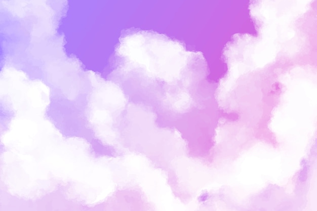 Watercolor purple cotton clouds background