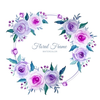 Watercolor purple flowers frame