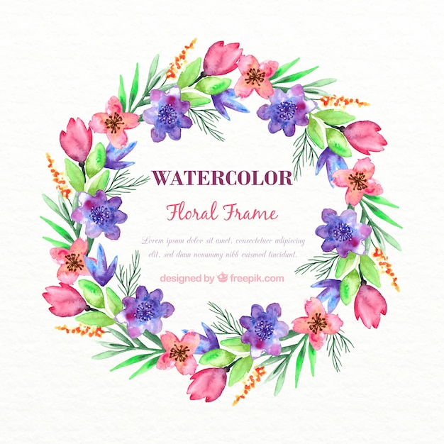 Watercolor purple flowers wreath