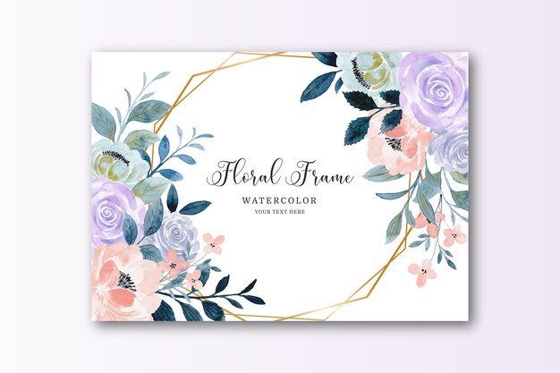 Watercolor purple rose flower frame card