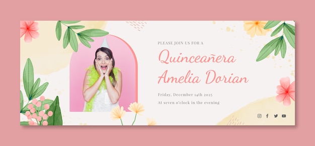 Copertina facebook dell'acquerello quinceañera