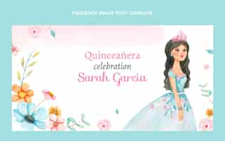 Бесплатное векторное изображение Шаблон поста в facebook quinceañera акварели