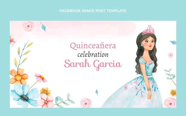 Watercolor quinceañera facebook post template