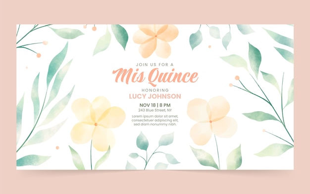 Free vector watercolor quinceañera facebook post template