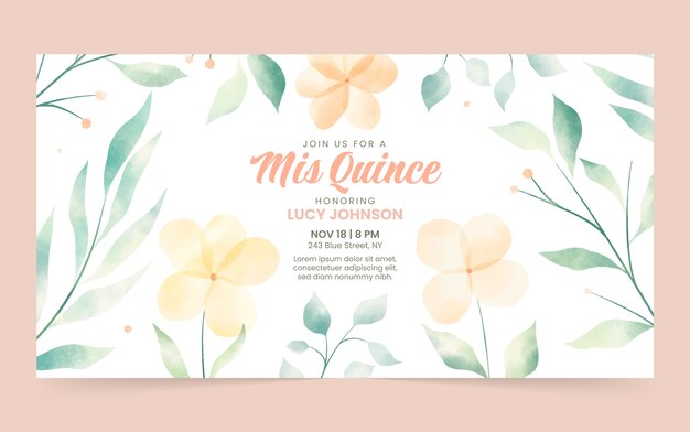 Watercolor quinceañera facebook post template