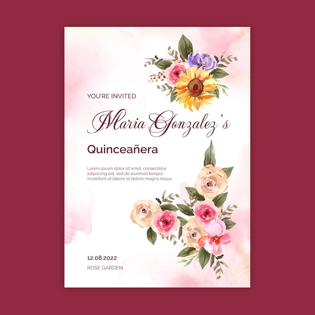 Free vector watercolor quinceanera invitation