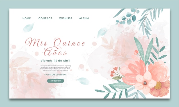 Watercolor quinceanera landing page template