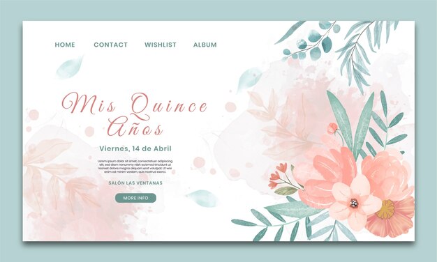 Watercolor quinceanera landing page template