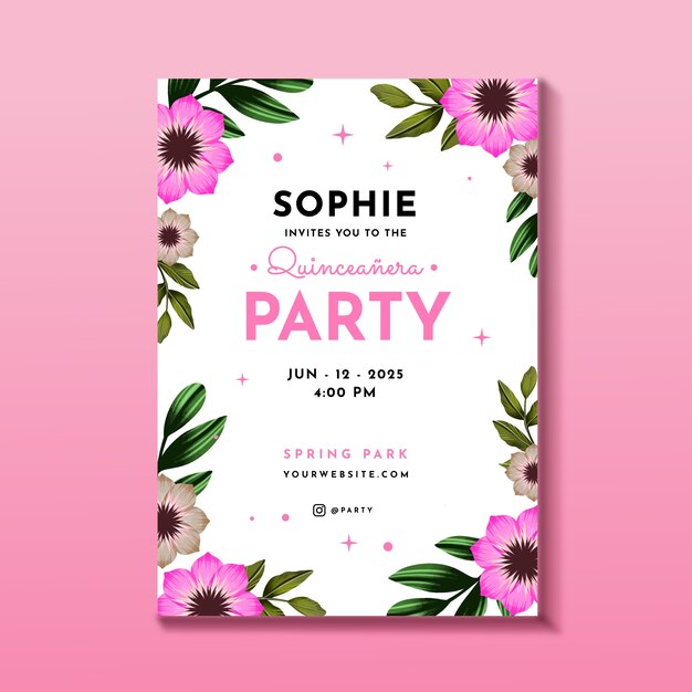 Watercolor quinceanera poster template