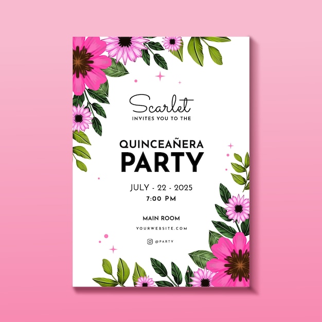 Free vector watercolor quinceanera poster template