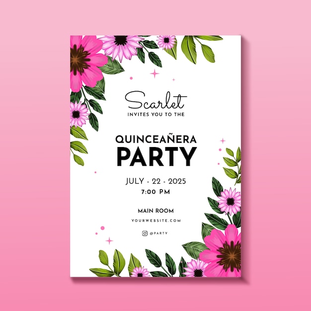 Watercolor quinceanera poster template
