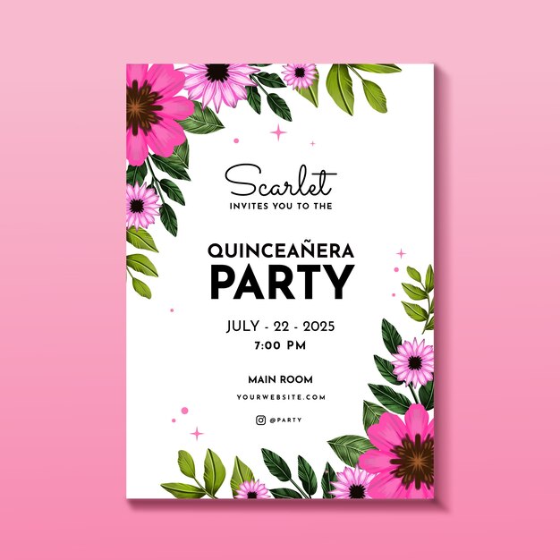 Watercolor quinceanera poster template