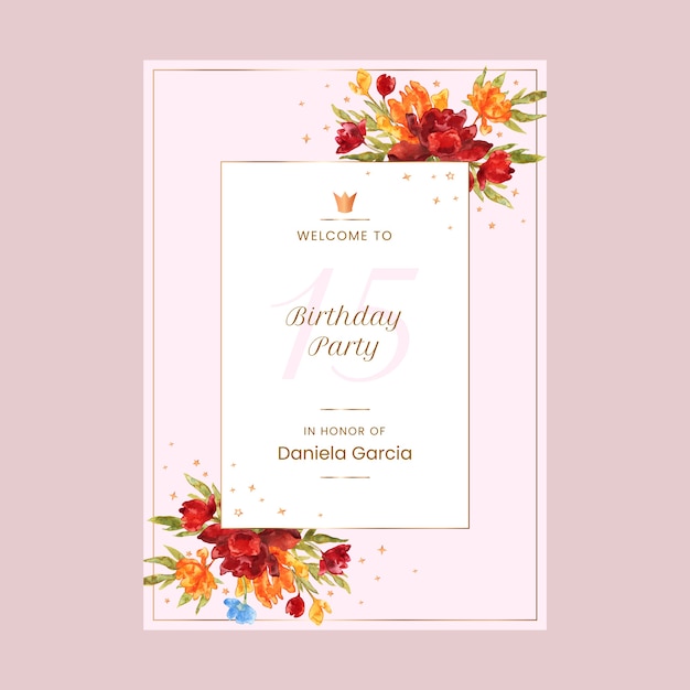 Free vector watercolor quinceanera poster