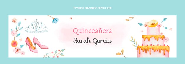 Watercolor quinceañera twitch banner template