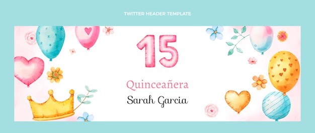 Watercolor quinceañera twitter header template