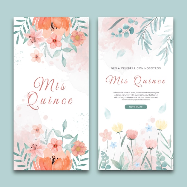 Watercolor quinceanera vertical banners pack