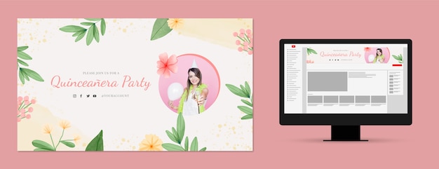 Watercolor quinceañera youtube channel art