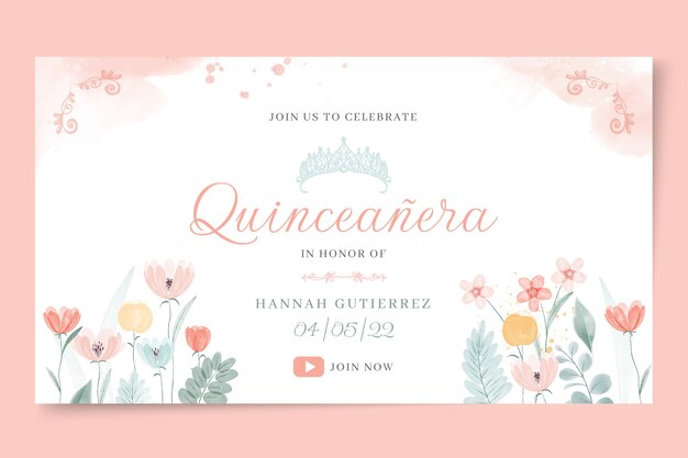 Watercolor quinceañera youtube thumbnail