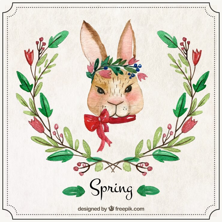 Free Vector watercolor rabbit with ornaments