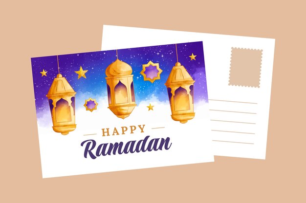 Vettore gratuito modello di biglietto di auguri ramadan dell'acquerello