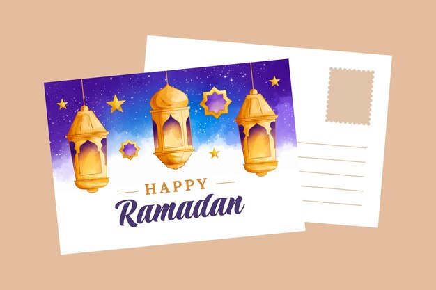 Modello di biglietto di auguri ramadan dell'acquerello