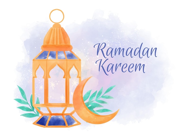 Vettore gratuito illustrazione dell'acquerello del ramadan kareem