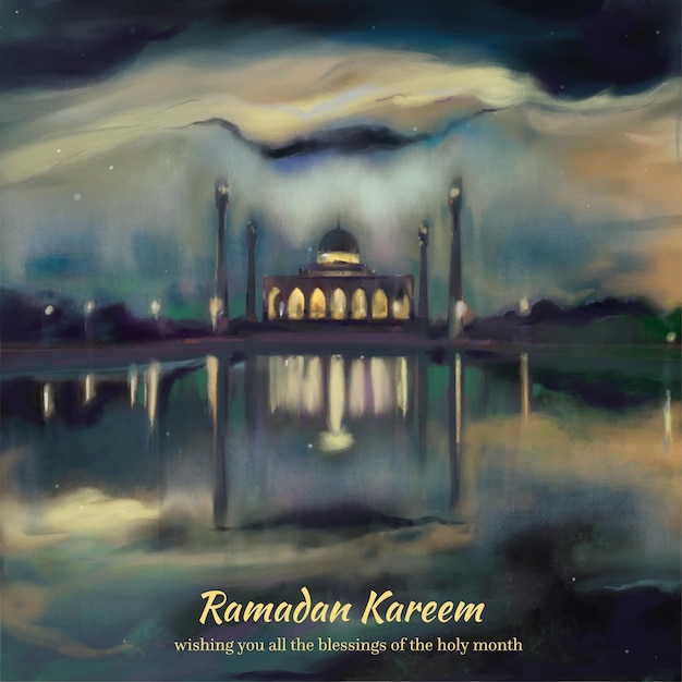 Vettore gratuito illustrazione dell'acquerello del ramadan kareem