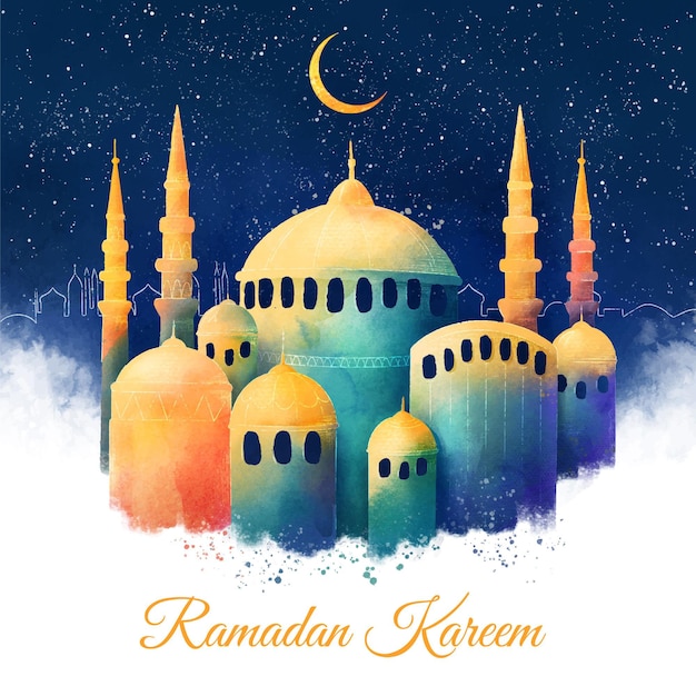 Free vector watercolor ramadan kareem illustration