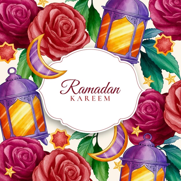 Vettore gratuito illustrazione dell'acquerello del ramadan kareem