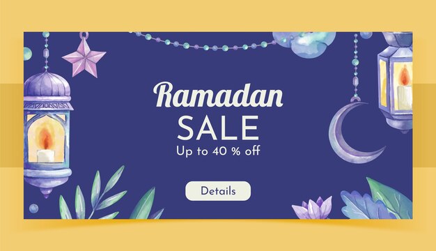 Vettore gratuito modello di banner orizzontale di vendita ramadan dell'acquerello