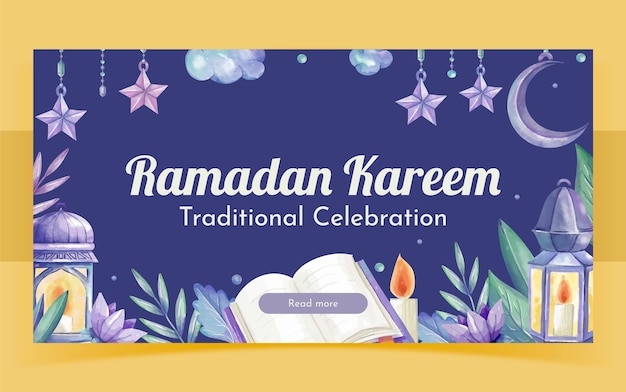 Watercolor ramadan social media promo template