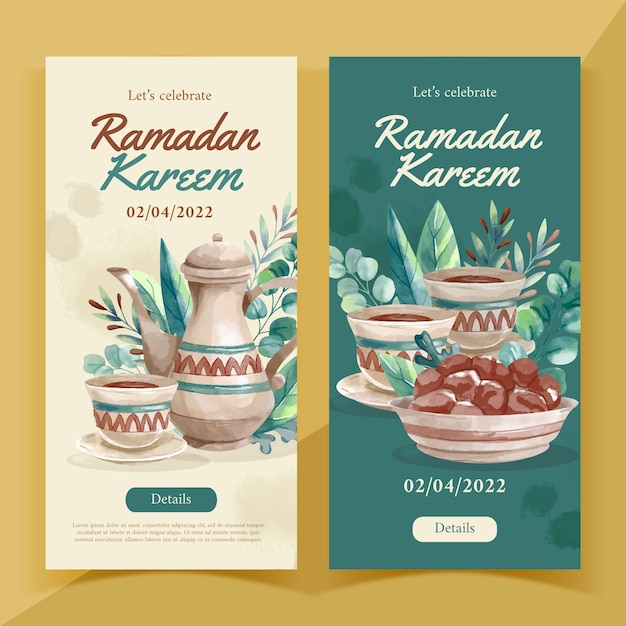 Vettore gratuito set di banner verticali ramadan dell'acquerello