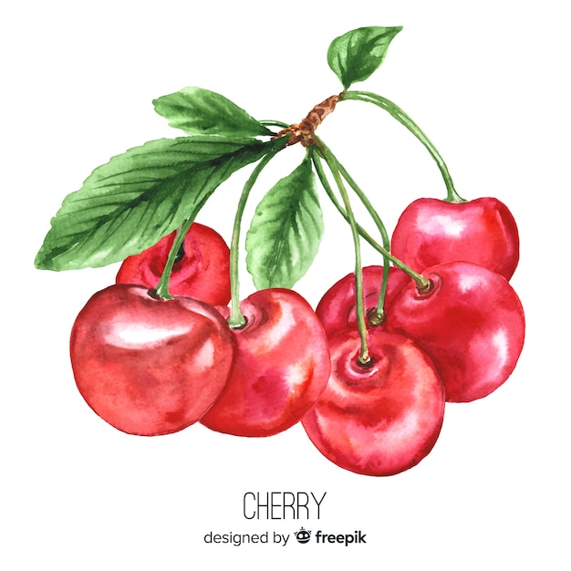 Watercolor realistic cherries background