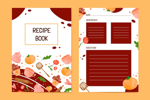 Free vector watercolor recipe book template