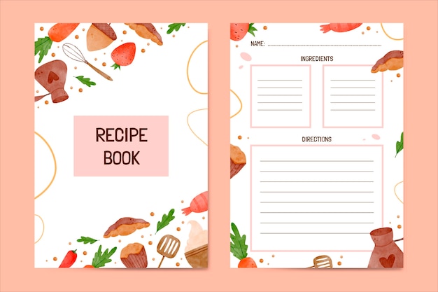Free vector watercolor recipe book template